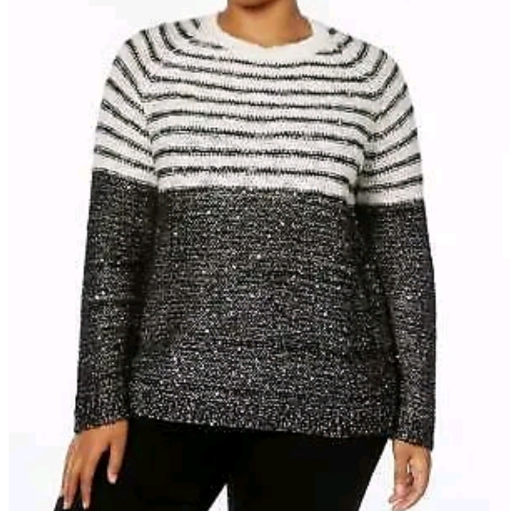 NWT NY Collection Pullover Sweater Crew Neck Sequin Details 1X